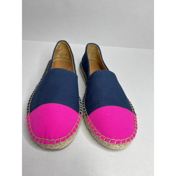 J. Crew Color block Canvas Cap Toe Slip-On Espadrilles Size 8.5 New Navy/Pink - Picture 2 of 8